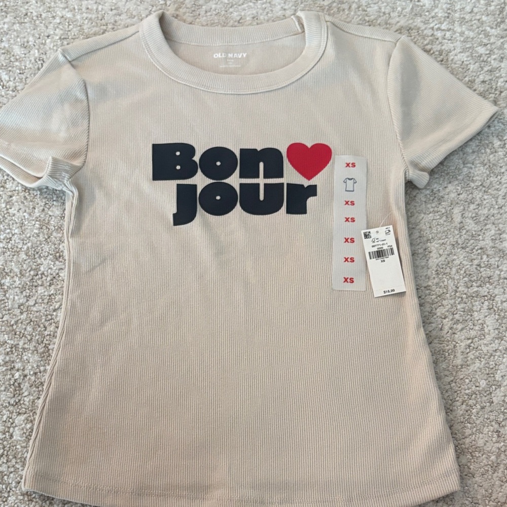 Old Navy Kids Beige Bonjour Tee